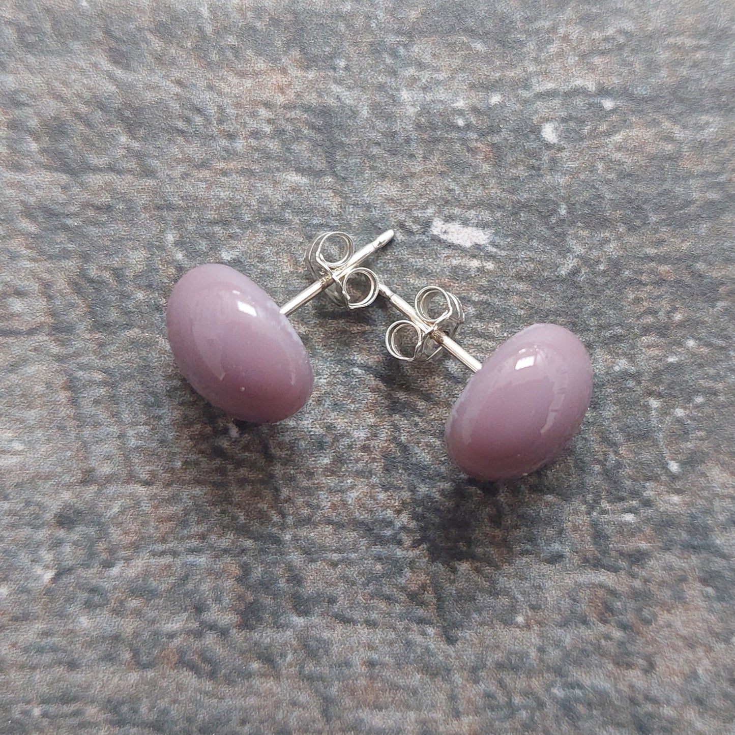 Opalescent Plum Glass Stud Earrings with Sterling Silver Posts