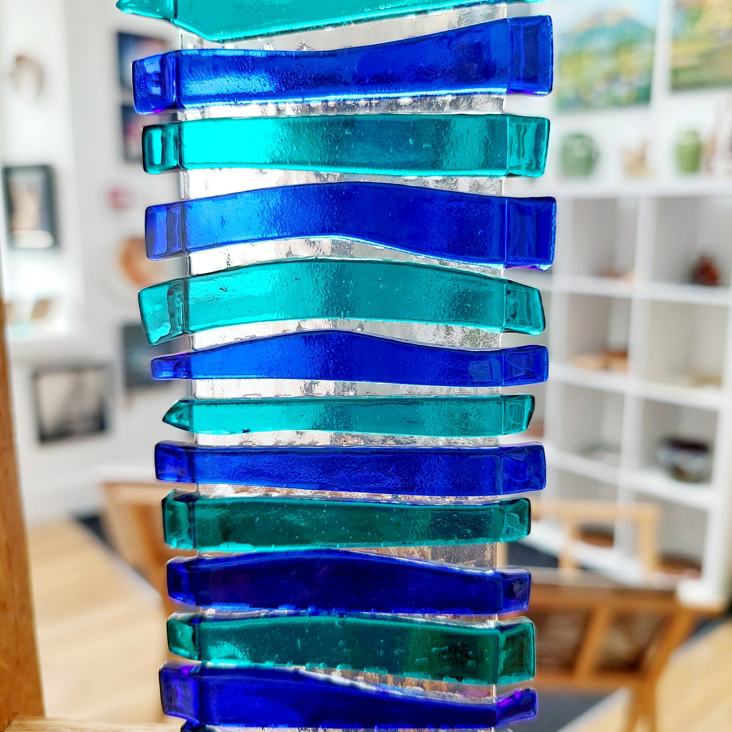 Teal and Blue Glass Suncatcher | Wall Hanging