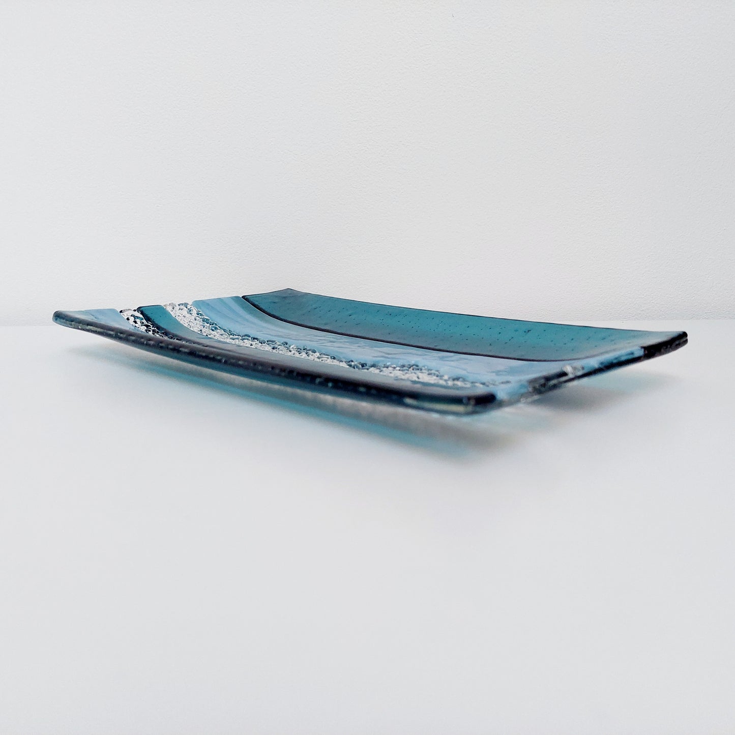 Sea Blue Textured Glass Plate, Coffee Table Centerpiece, Derwent Water Inspired