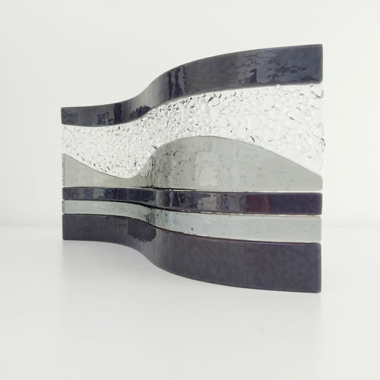 Contemporary Grey Glass Wave Sculpture, Monochrome Decor