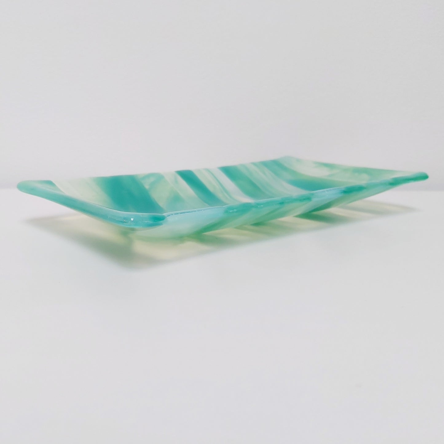Rydal Water Glass Art Plate, Handcrafted Green Opaline Platter