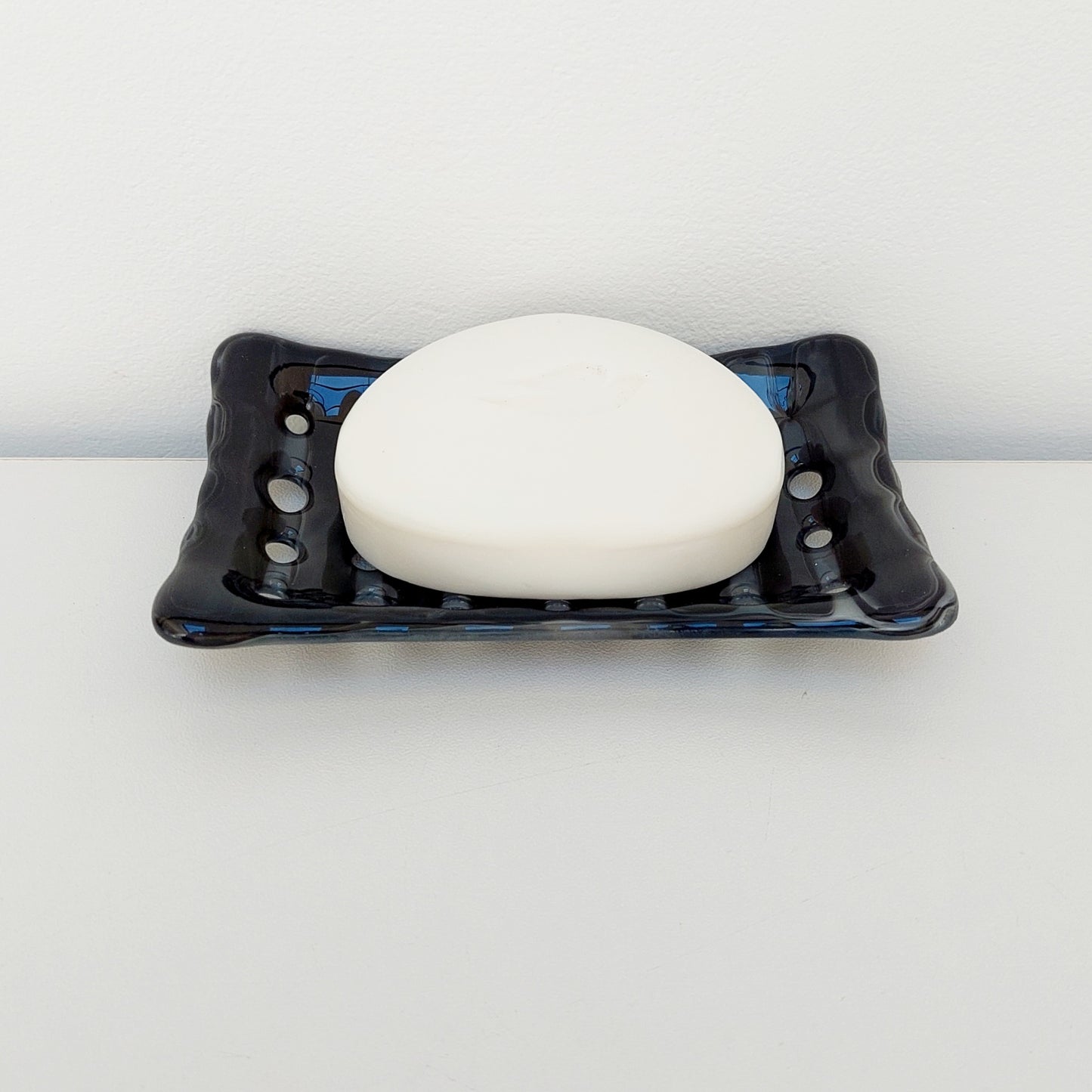 Rectangular Stone Grey Glass Soap Dish with Holes