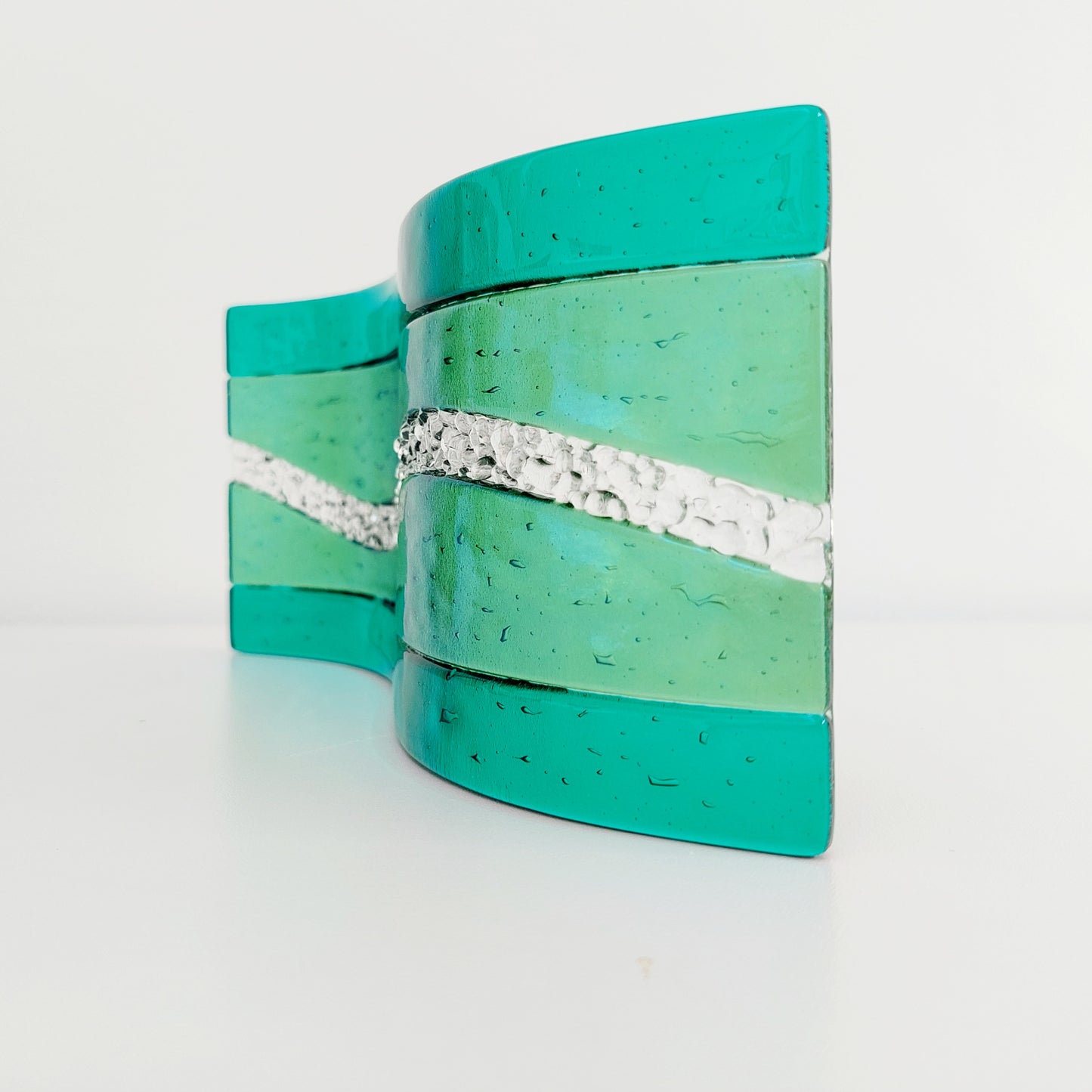 Emerald & Iridescent Light Green Glass Art Wave