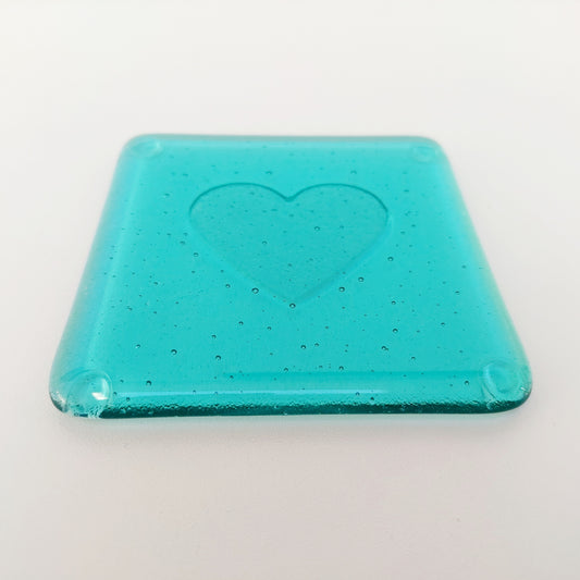 Aqua Glass Heart Coaster