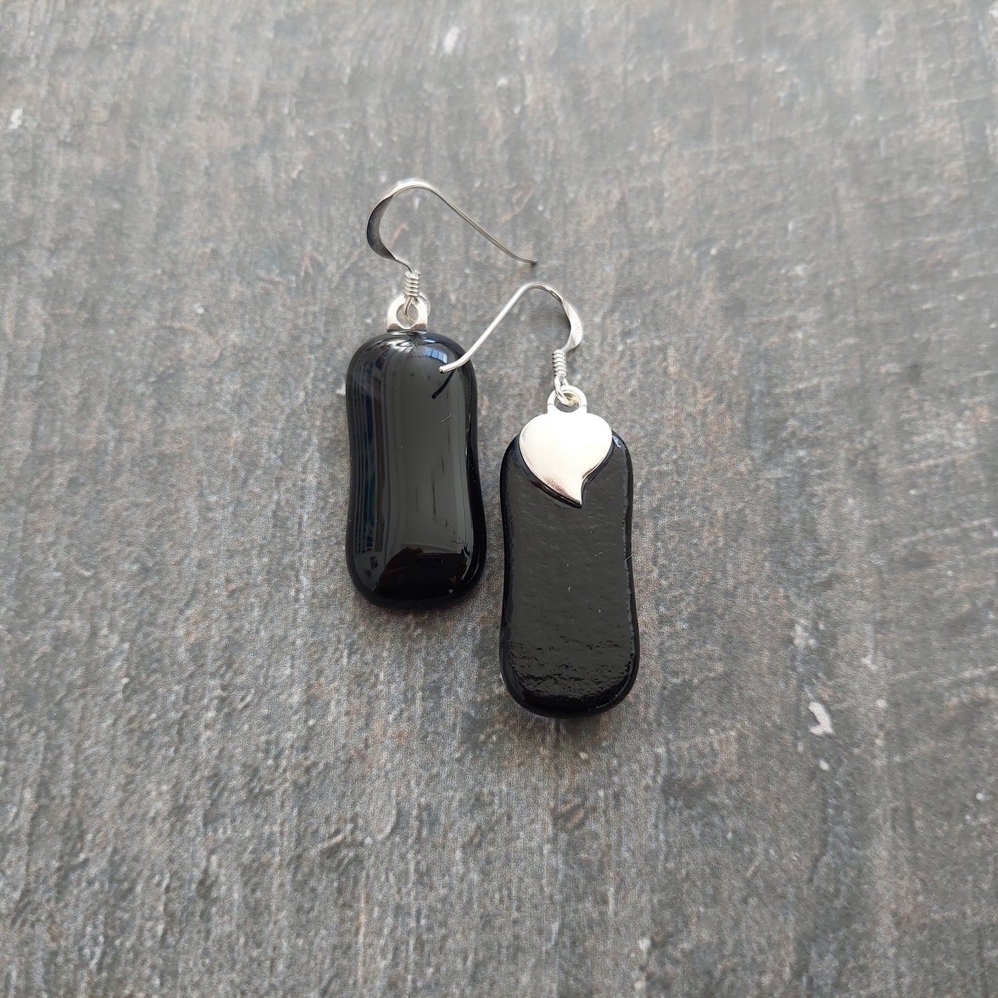 Black Fused Glass Drop Earrings