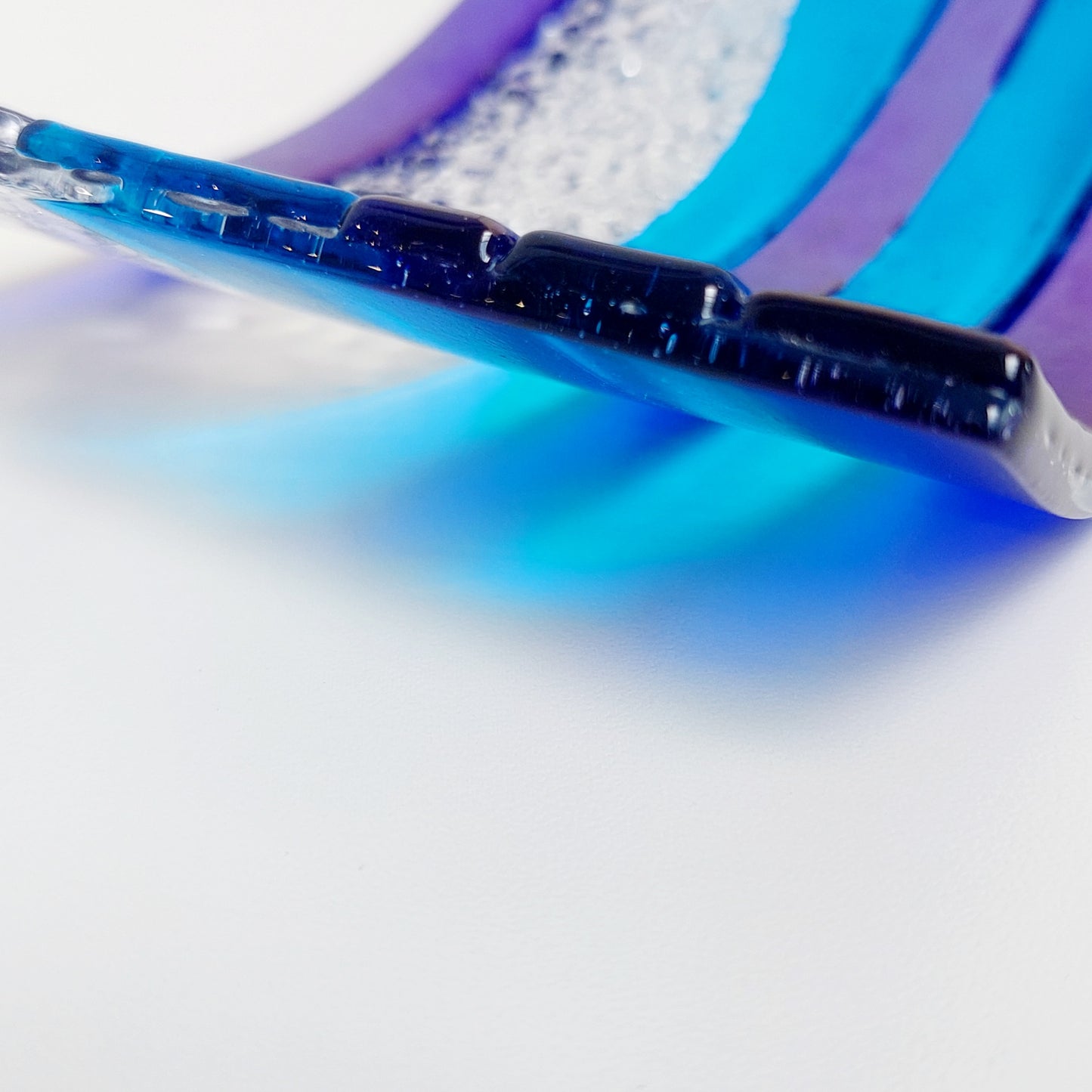 Handcrafted Blue Glass Art Ornament, Lake Windermere Inspired Freestanding Wave | S Curve