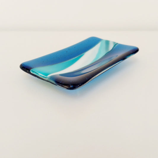 Artisan Blue & Teal Glass Soap or Trinket Dish