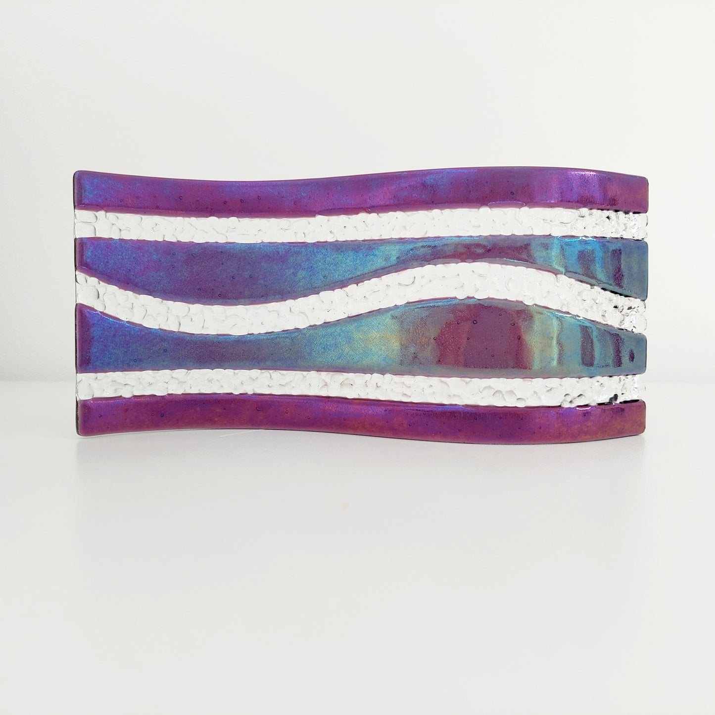 Amethyst Glass Wave Ornament, Handmade Art Glass Sculpture