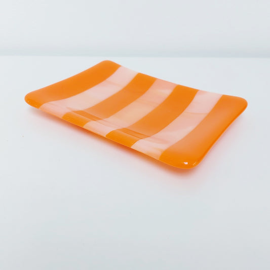 Handmade Orange Glass Art Trinket Dish or Soap Tray