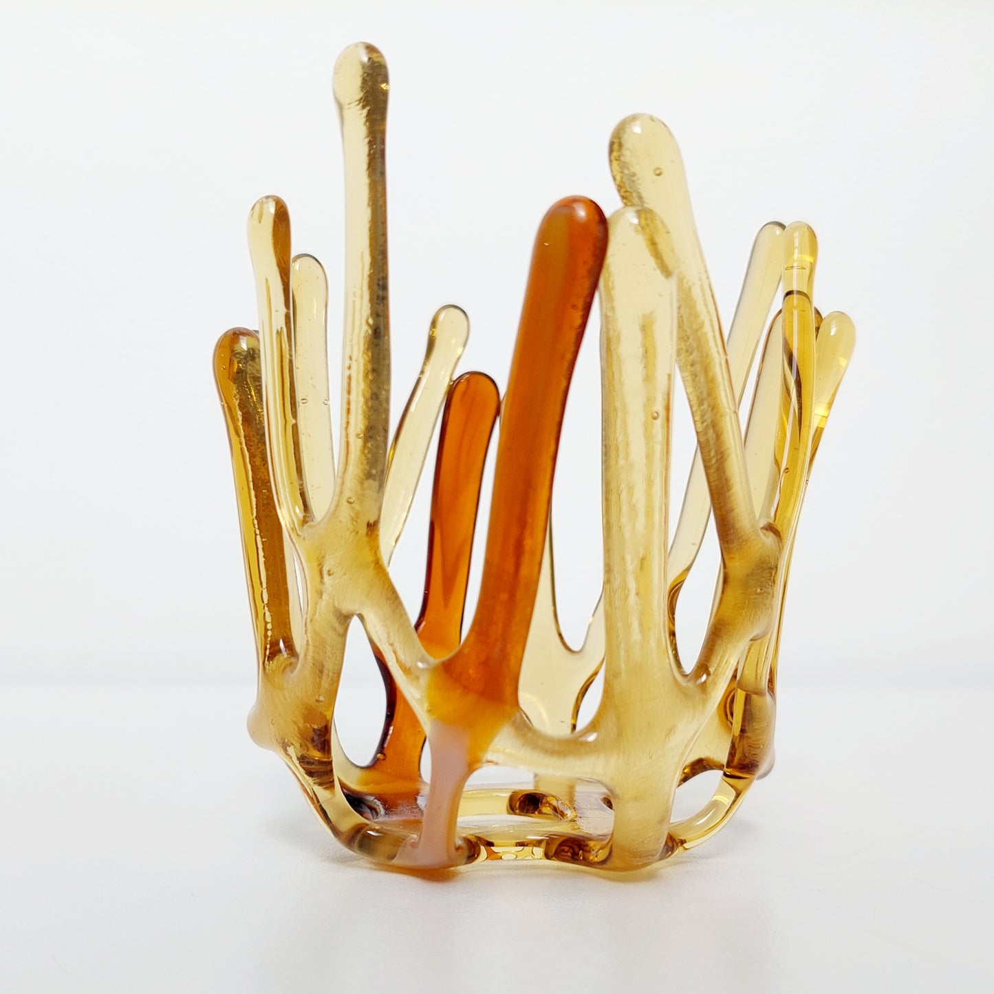 Amber Glass Candle Holder, Art Sculpture, Amber Décor