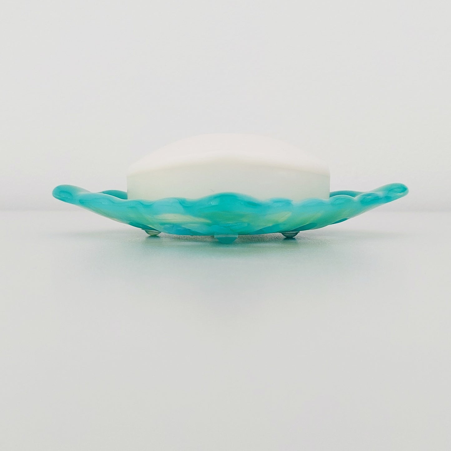 Rydal Water Glass Soap Dish with Holes, Handcrafted Light Green Soap Tray
