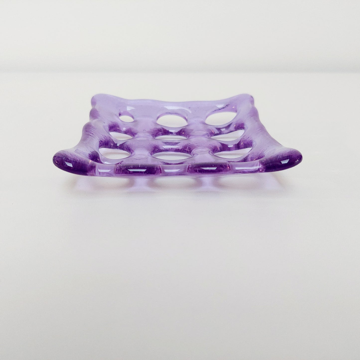 Handmade Lilac Glass Soap Dish with Holes