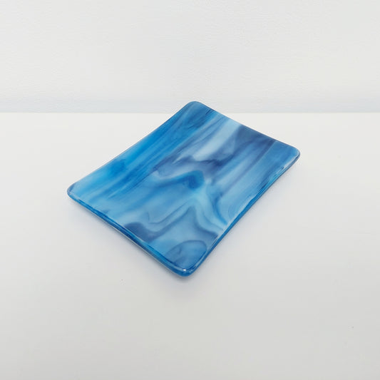 Tranquil Waters Glass Art Dish, Handmade Blue Trinket Dish or Soap Tray
