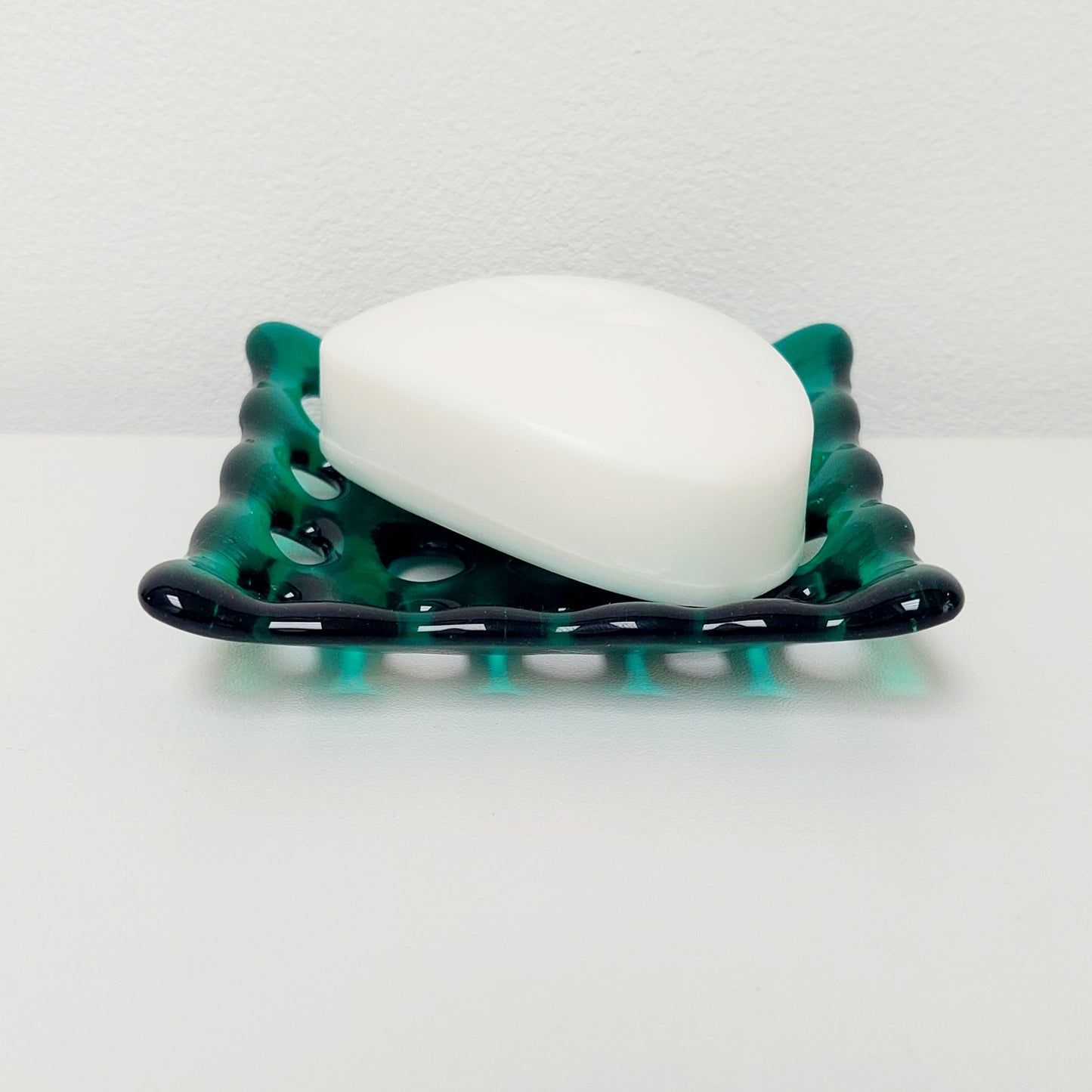 Emerald Green Glass Soap Dish with Holes