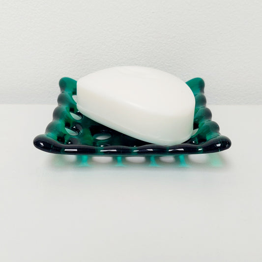 Emerald Green Glass Soap Dish with Holes