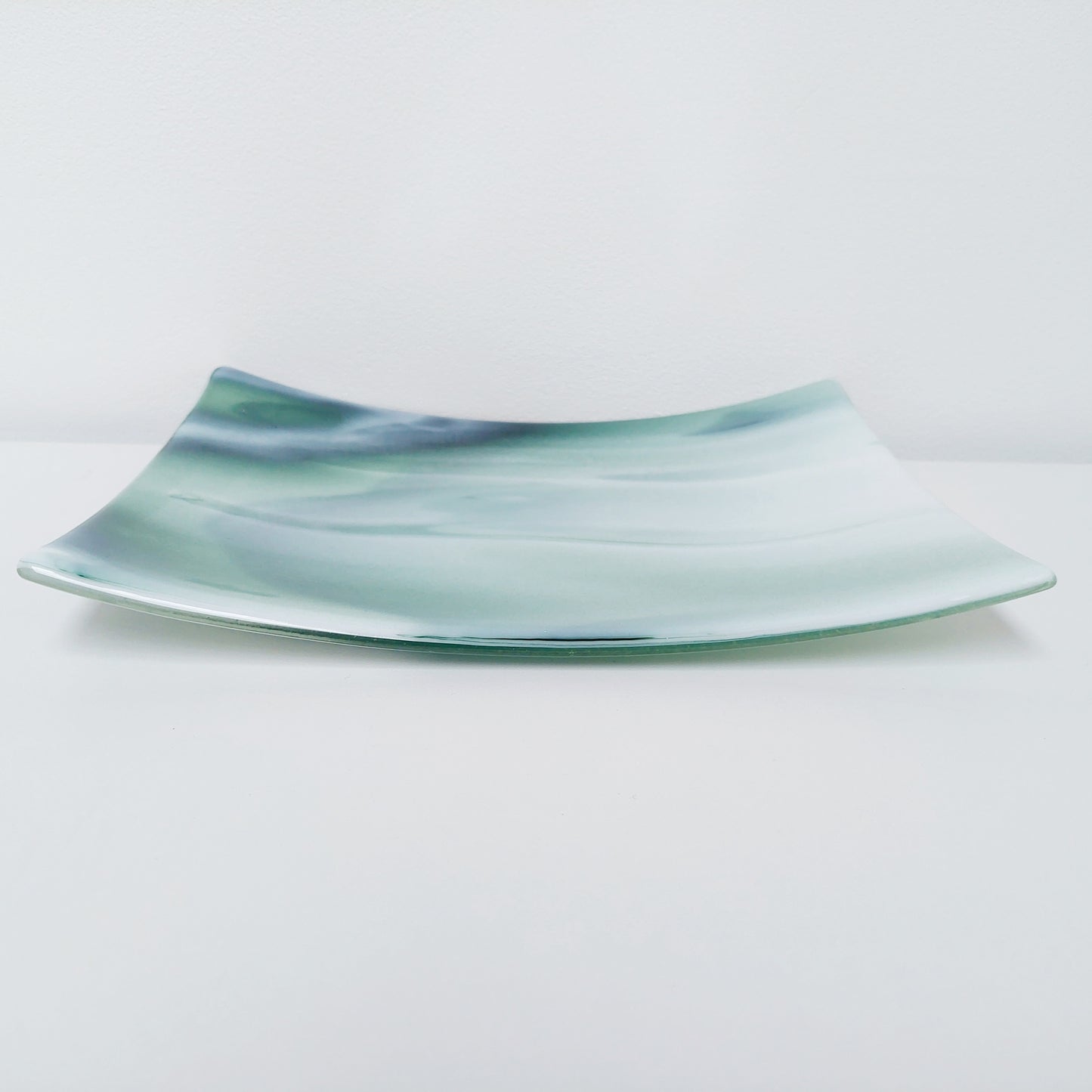 Large Green Glass Art Plate, Table Centrepiece