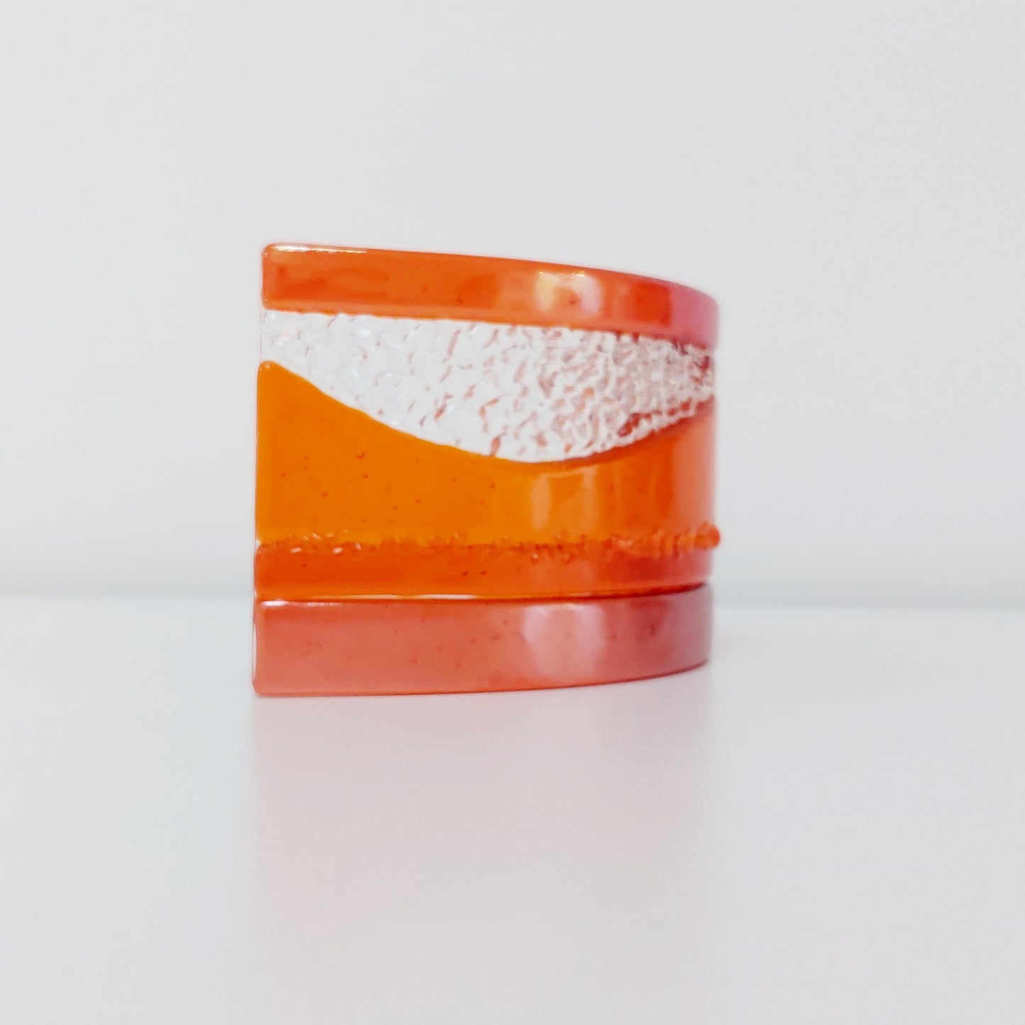 Handmade Orange Glass Art Curve, Freestanding Suncatcher