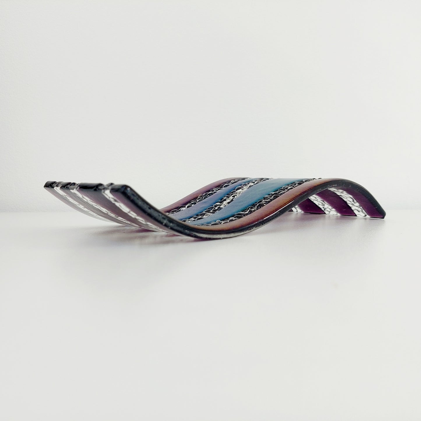 Amethyst Glass Wave Ornament, Handmade Art Glass Sculpture