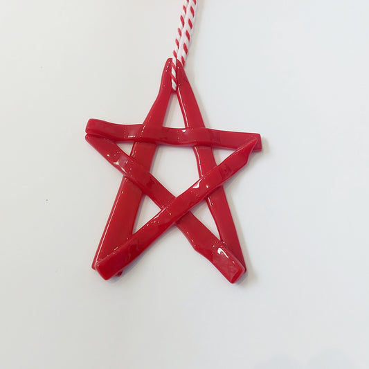 Handcrafted Red Glass Star, Christmas Tree Ornament