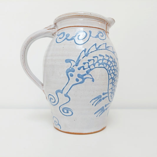 Blue & White Earthenware Jug with a Dragon Motif