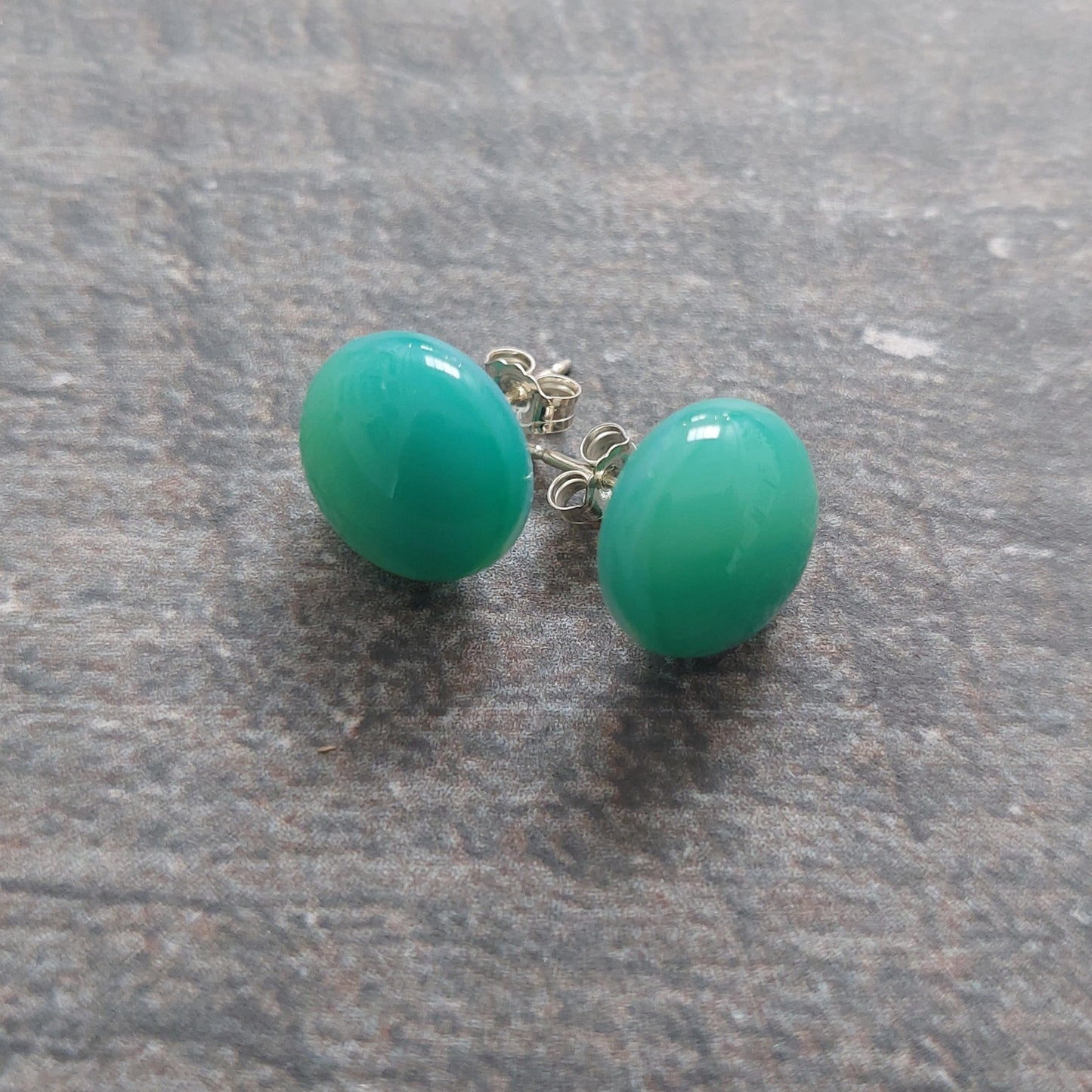 Handmade Green Glass Art Stud Earrings with Sterling Silver Posts