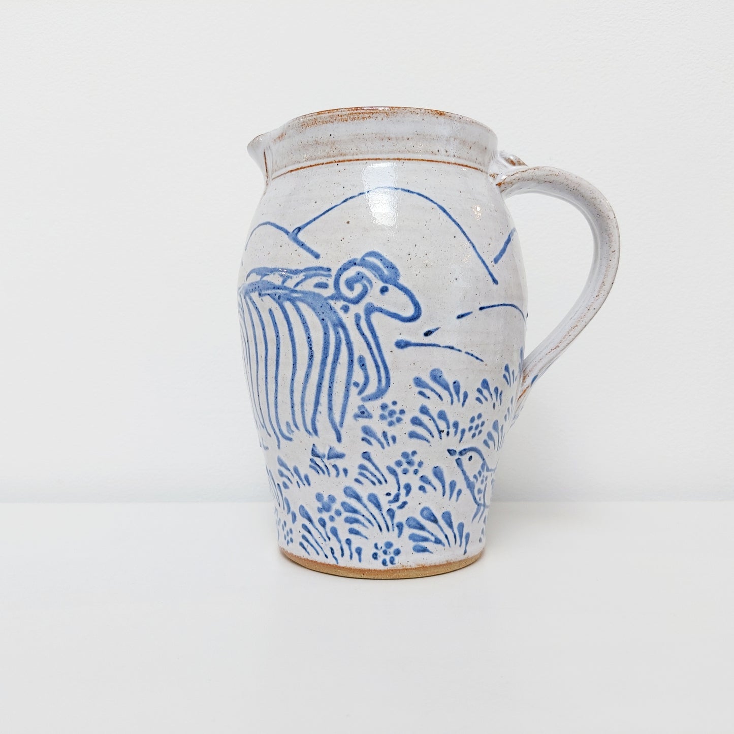 Blue & White Earthenware Jug with a Sheep Motif