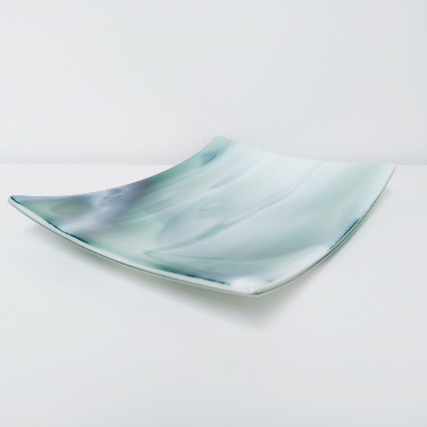 Large Green Glass Art Plate, Table Centrepiece