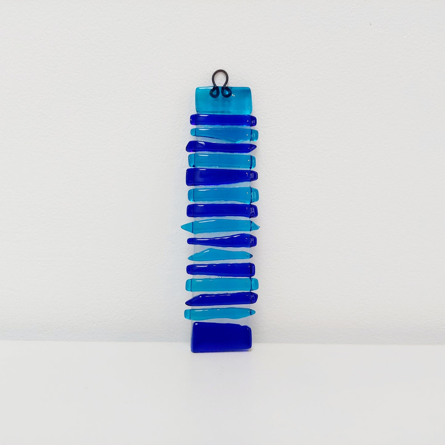 Abstract Turquoise and Cobalt Blue Glass Wish Stick, Handmade Suncatcher or Wall Hanging