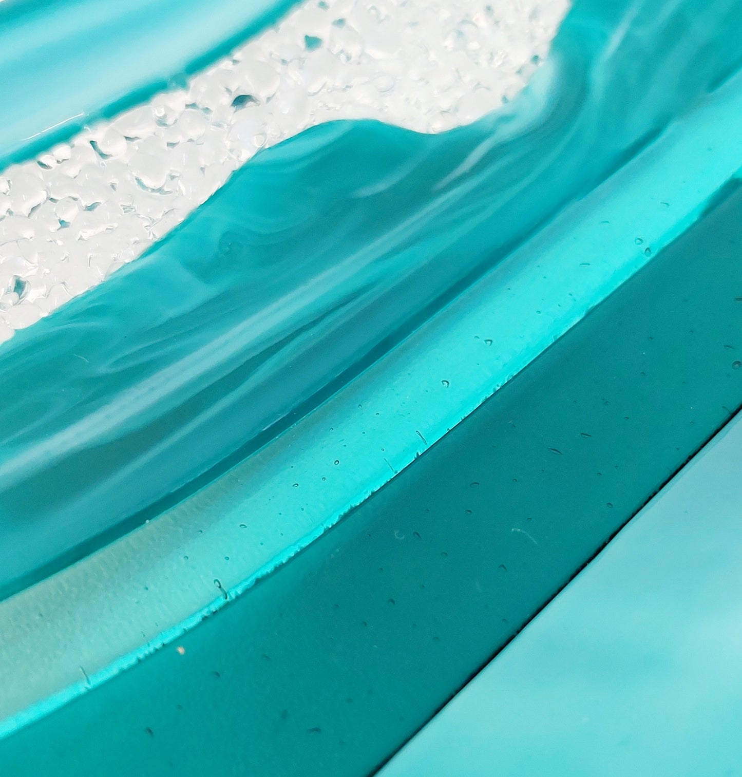 Aqua & Teal Glass Art Plate, Handmade Textured Soap Tray