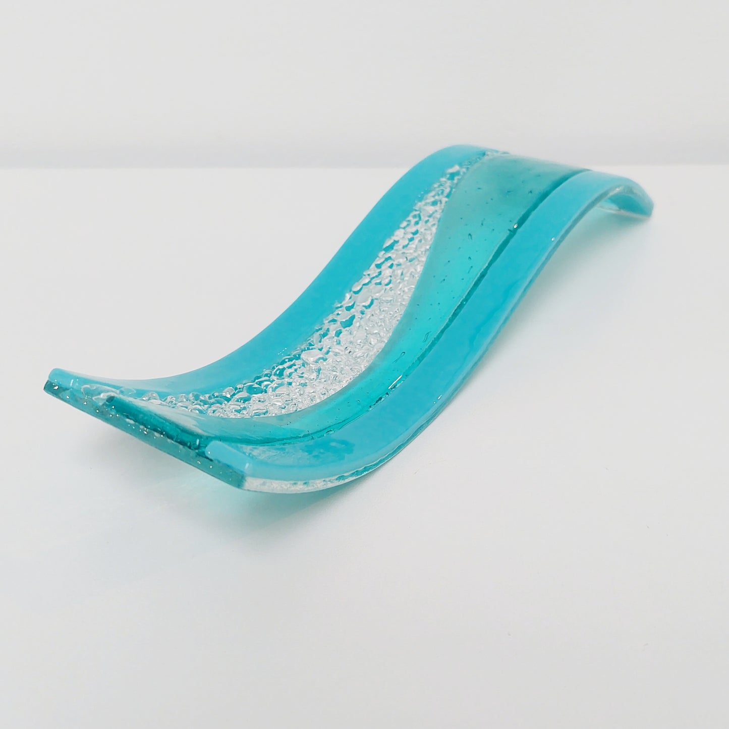 Aqua & Turquoise Glass Art Wave Ornament
