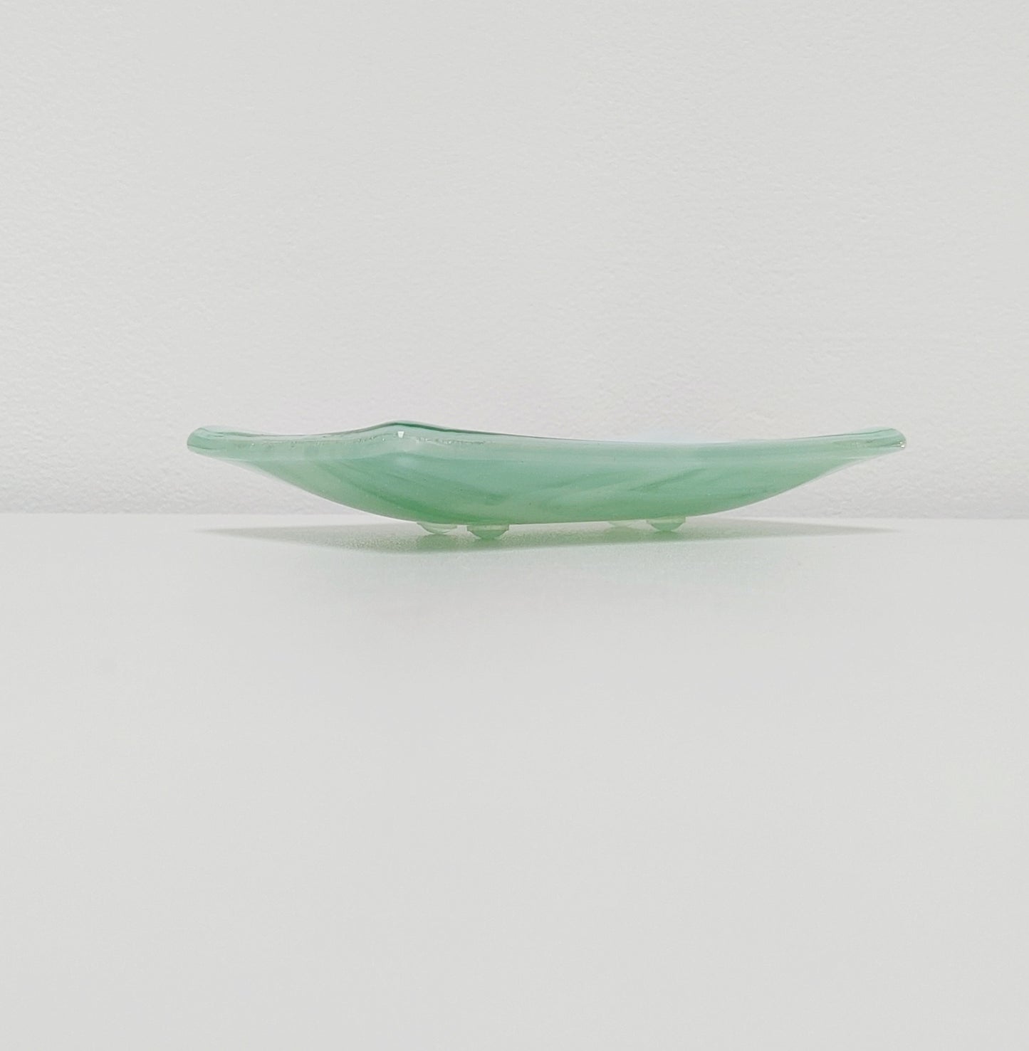 Prelude to Spring Glass Art Dish, Handmade Light Green & White Soap Tray