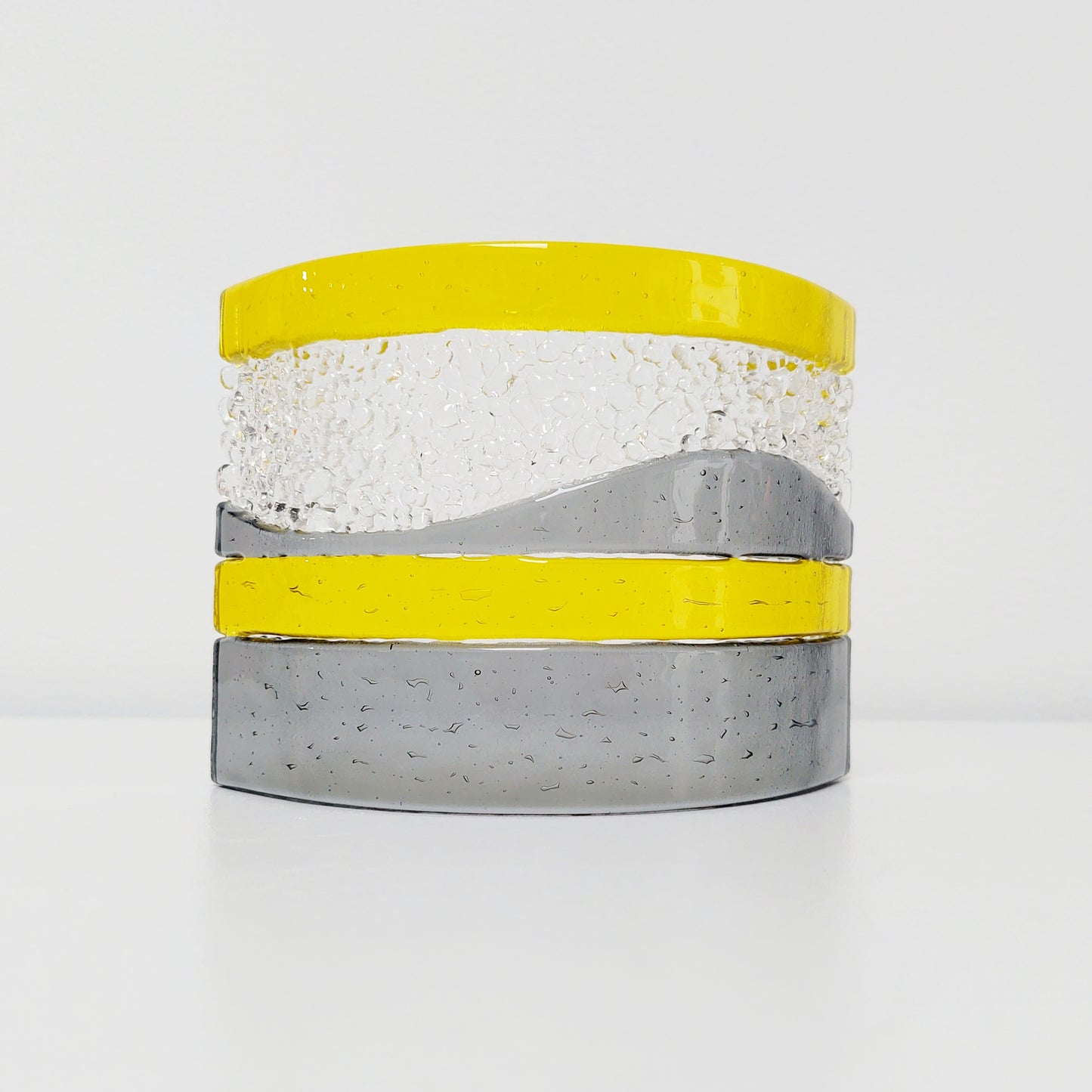 Yellow and Grey Glass Art Ornament Handcrafted in the Lake District