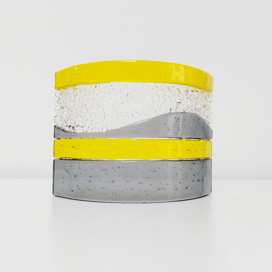 Yellow and Grey Glass Art Ornament Handcrafted in the Lake District