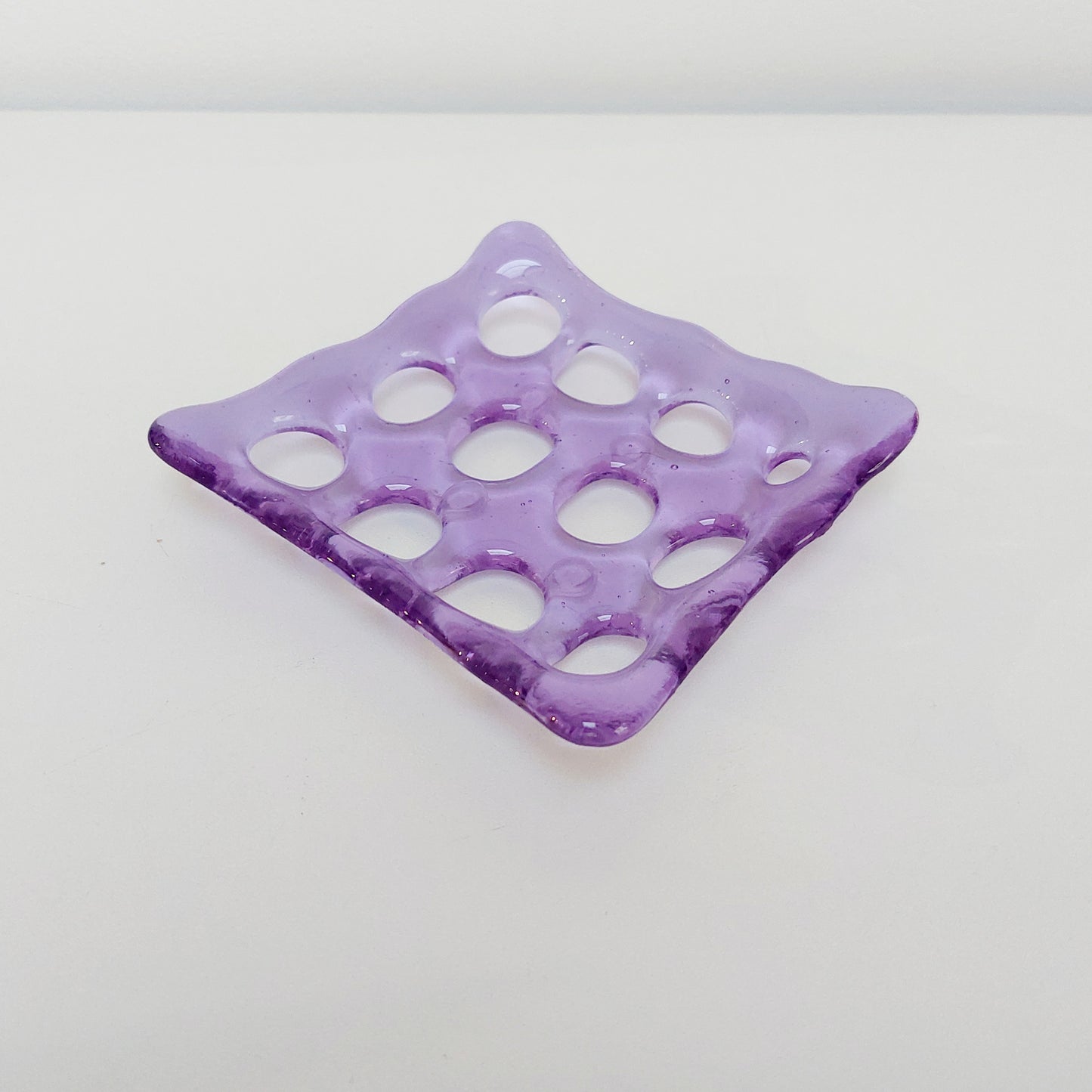 Handmade Lilac Glass Soap Dish with Holes