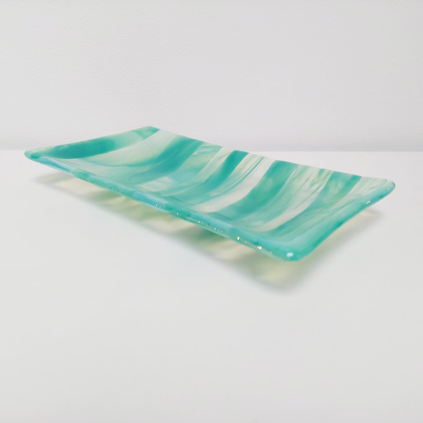 Rydal Water Glass Art Plate, Handcrafted Green Opaline Platter