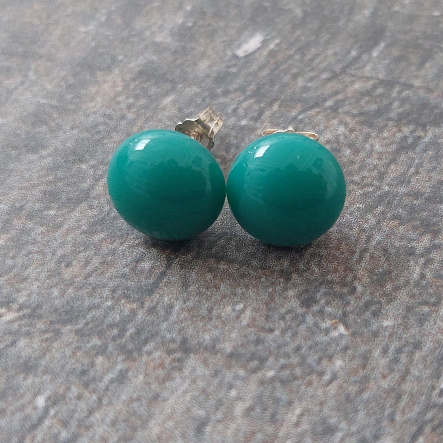 Teal Glass Stud Earrings with Sterling Silver Posts