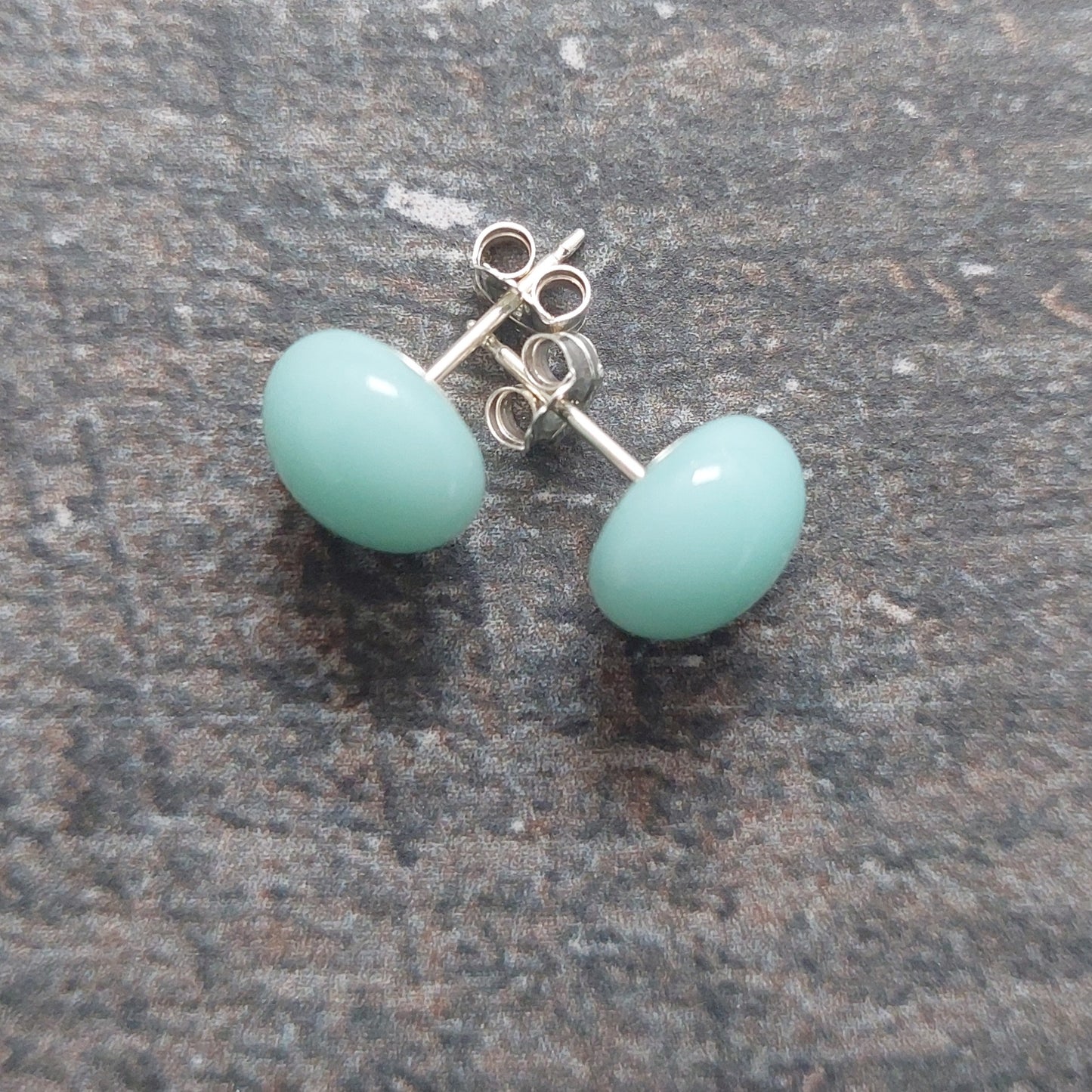 Robin's Egg Blue Glass Stud Earrings with Sterling Silver Posts, Pastel Turquoise Earrings