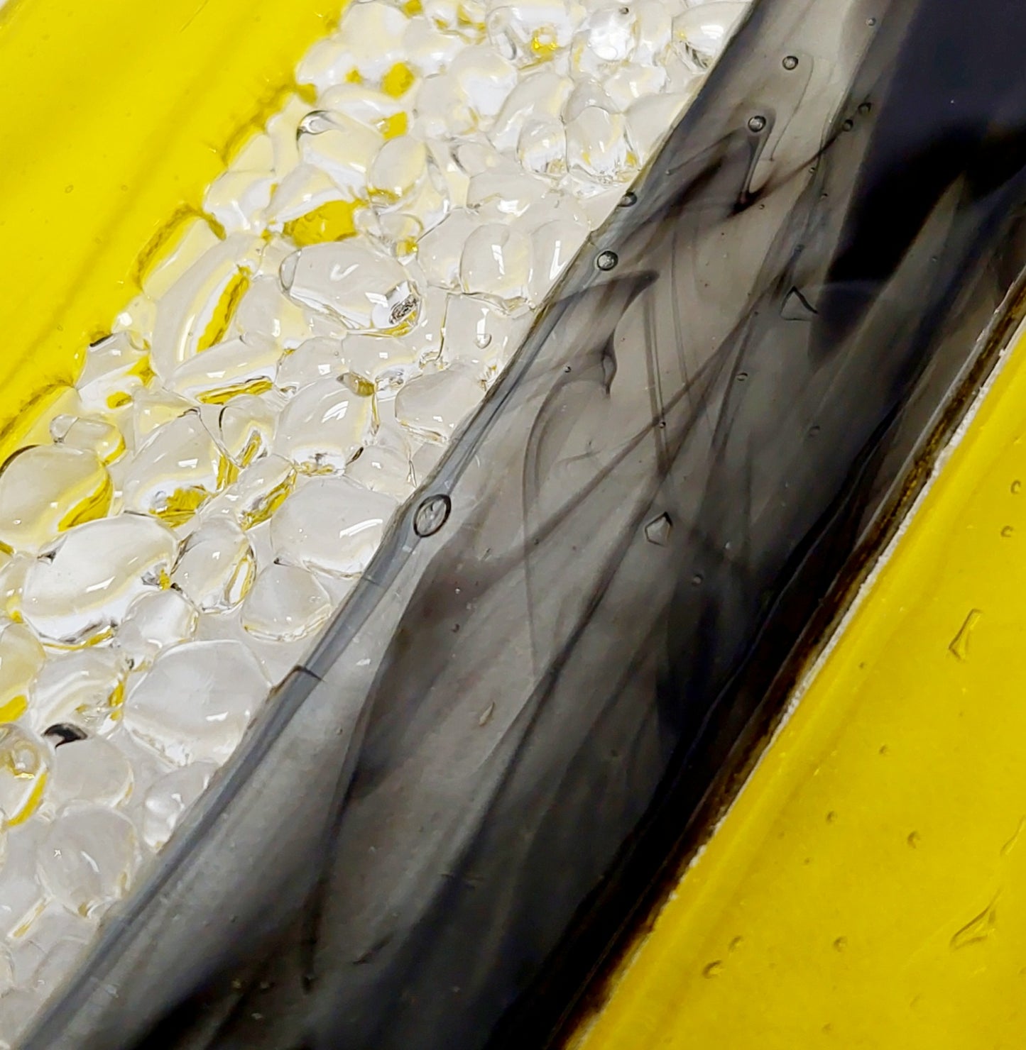 November Sunshine Glass Art Wave, Yellow and Black Sculpture