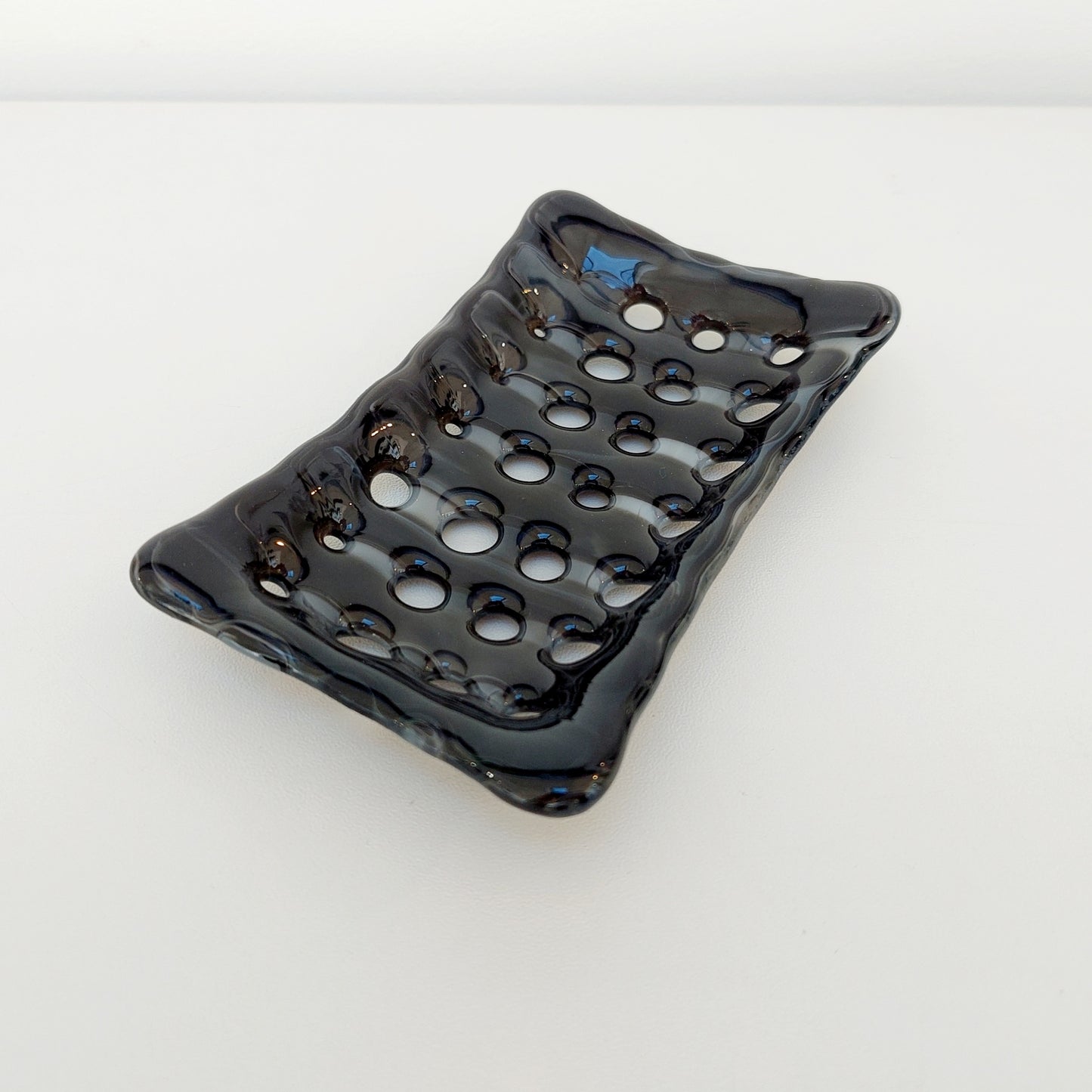 Rectangular Stone Grey Glass Soap Dish with Holes