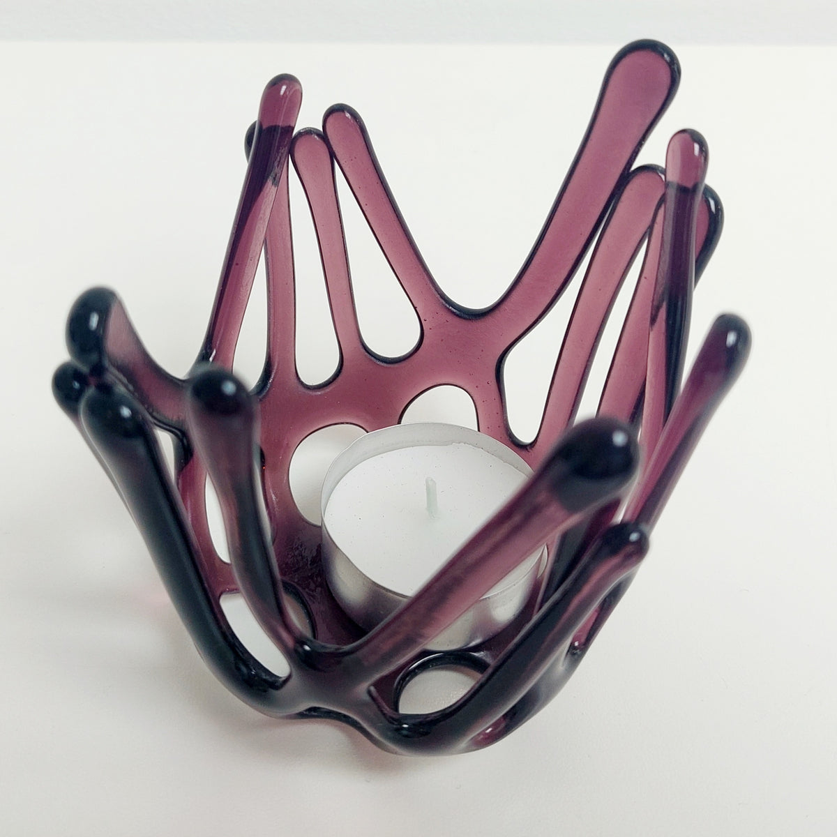 Handcrafted Plum Glass Candle Holder | Asymmetrical Art Sculpture