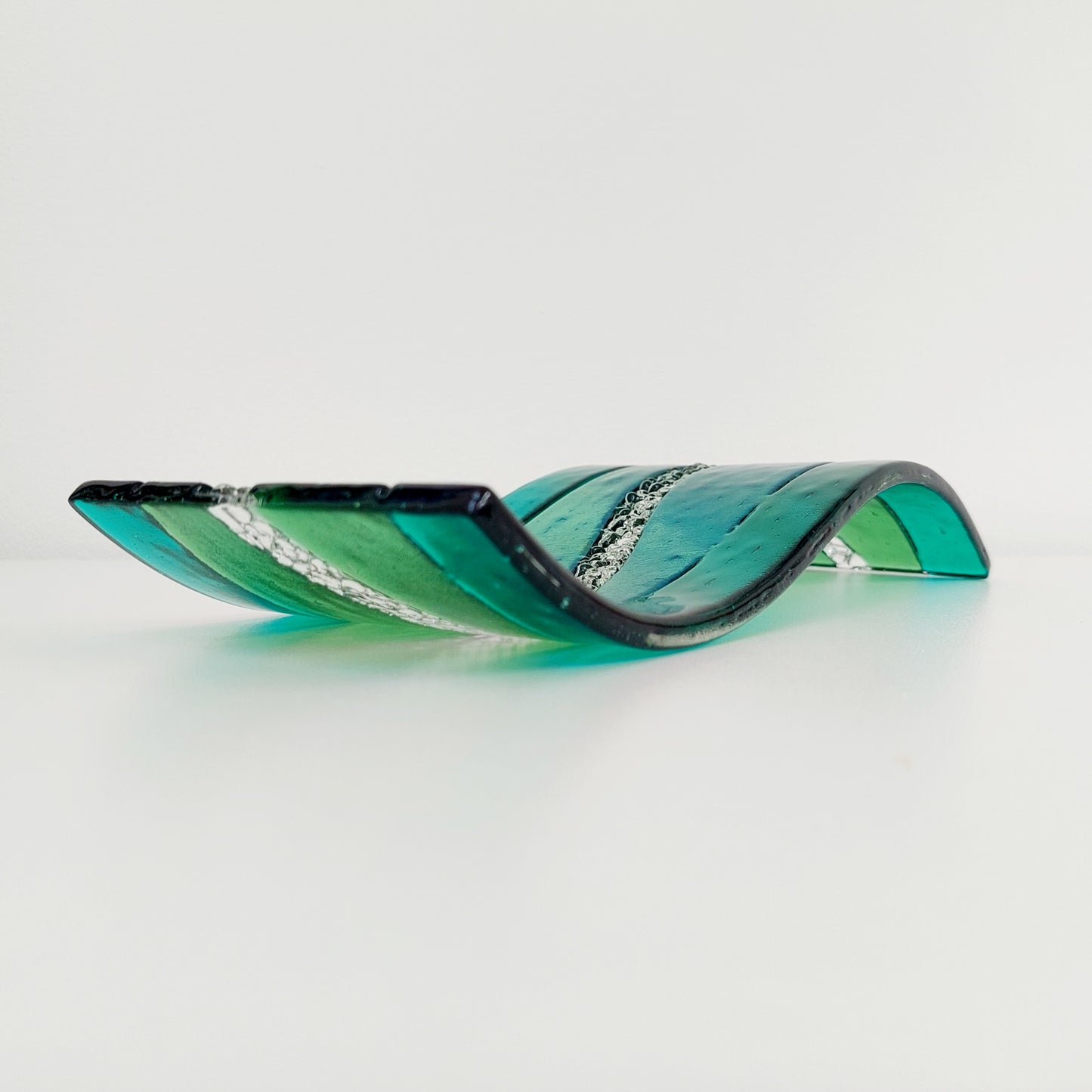 Emerald & Iridescent Light Green Glass Art Wave