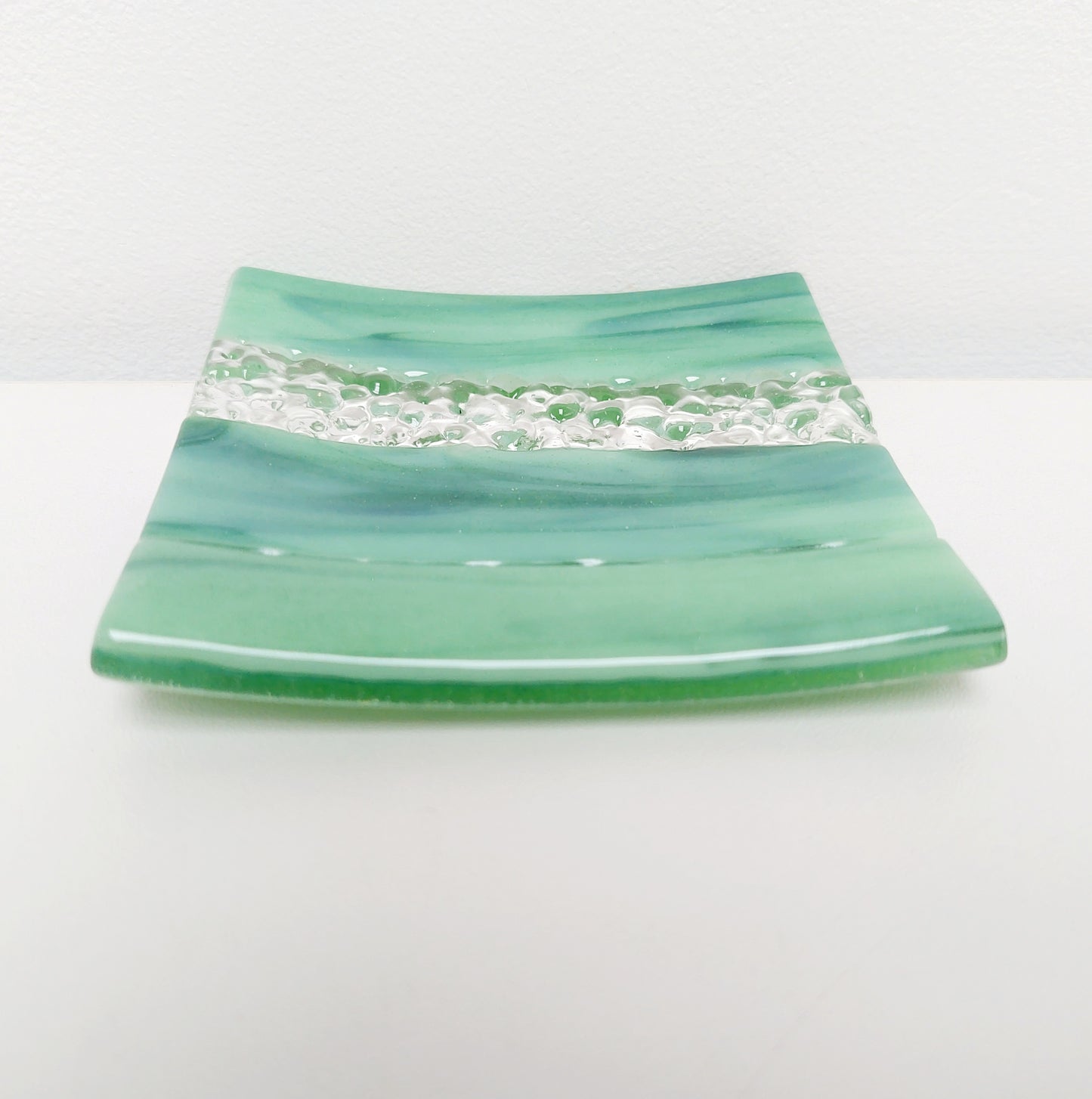 Spring in Grizedale Decorative Dish, Small Handmade Textured Green Glass Tray