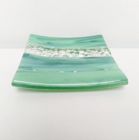 Spring in Grizedale Decorative Dish, Small Handmade Textured Green Glass Tray