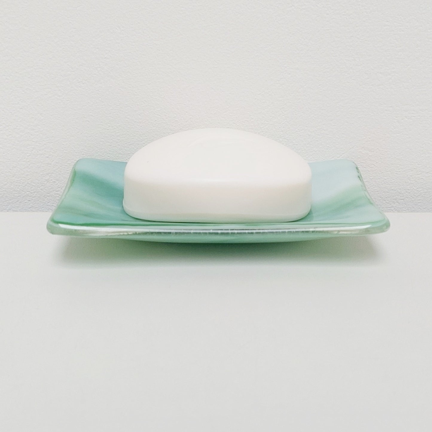 Prelude to Spring Glass Art Dish, Handmade Light Green & White Soap Tray