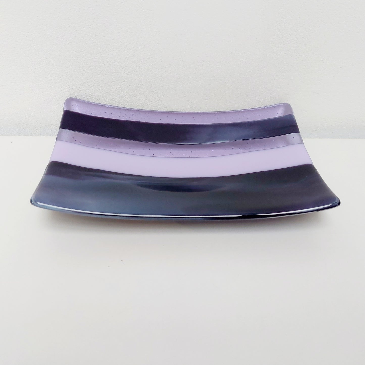 Midnight Glass Art Plate, Handmade Lilac and Purple Decorative Tray