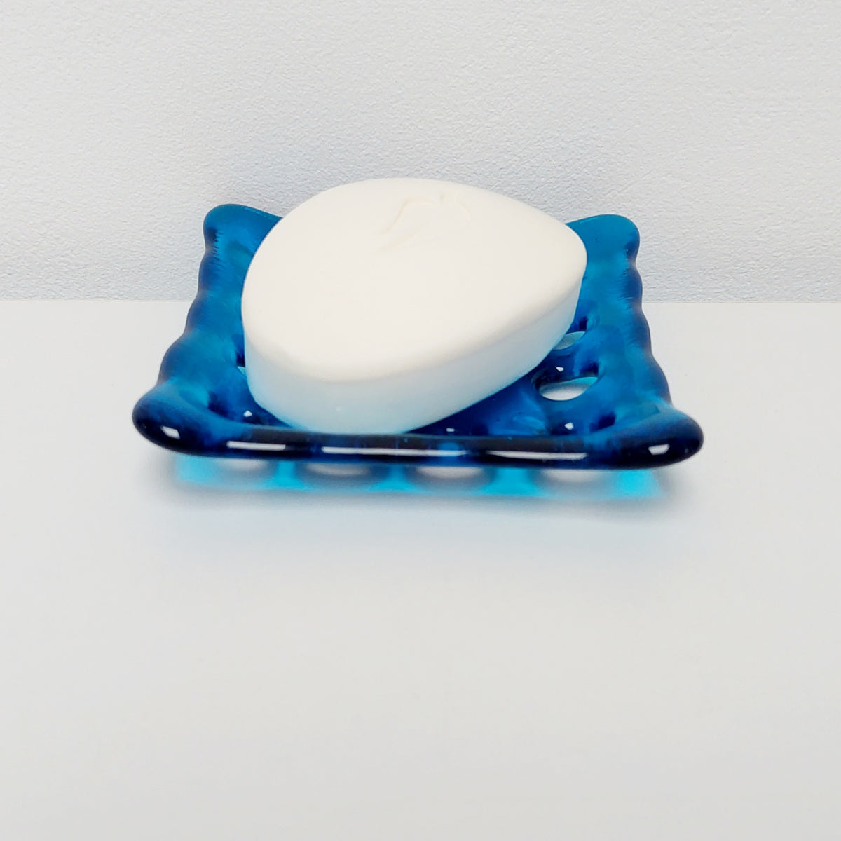 Turquoise Glass Soap Dish with Holes