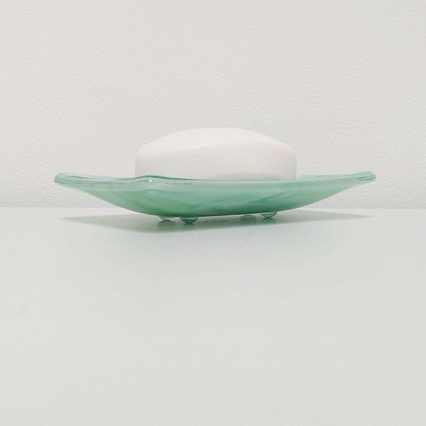 Prelude to Spring Glass Art Dish, Handmade Light Green & White Soap Tray
