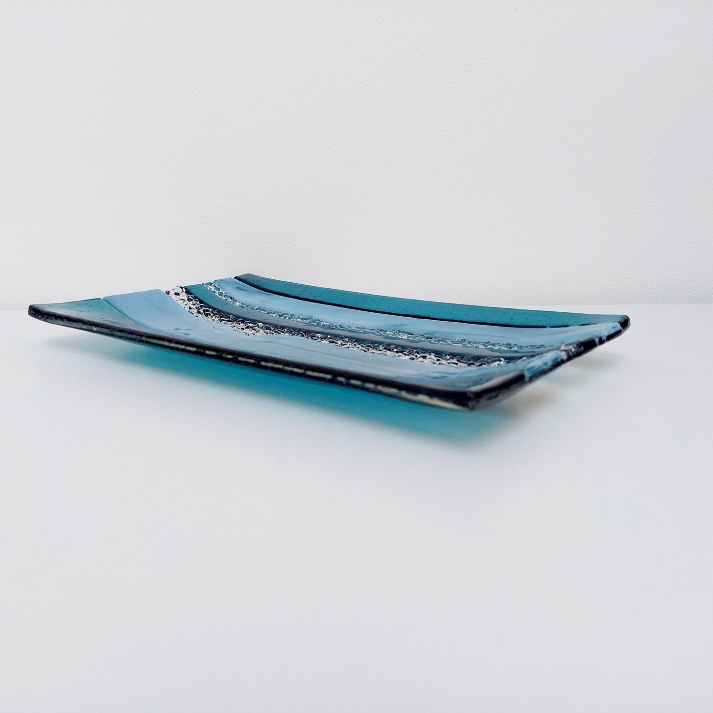 Sea Blue Textured Glass Plate, Coffee Table Centerpiece, Derwent Water Inspired