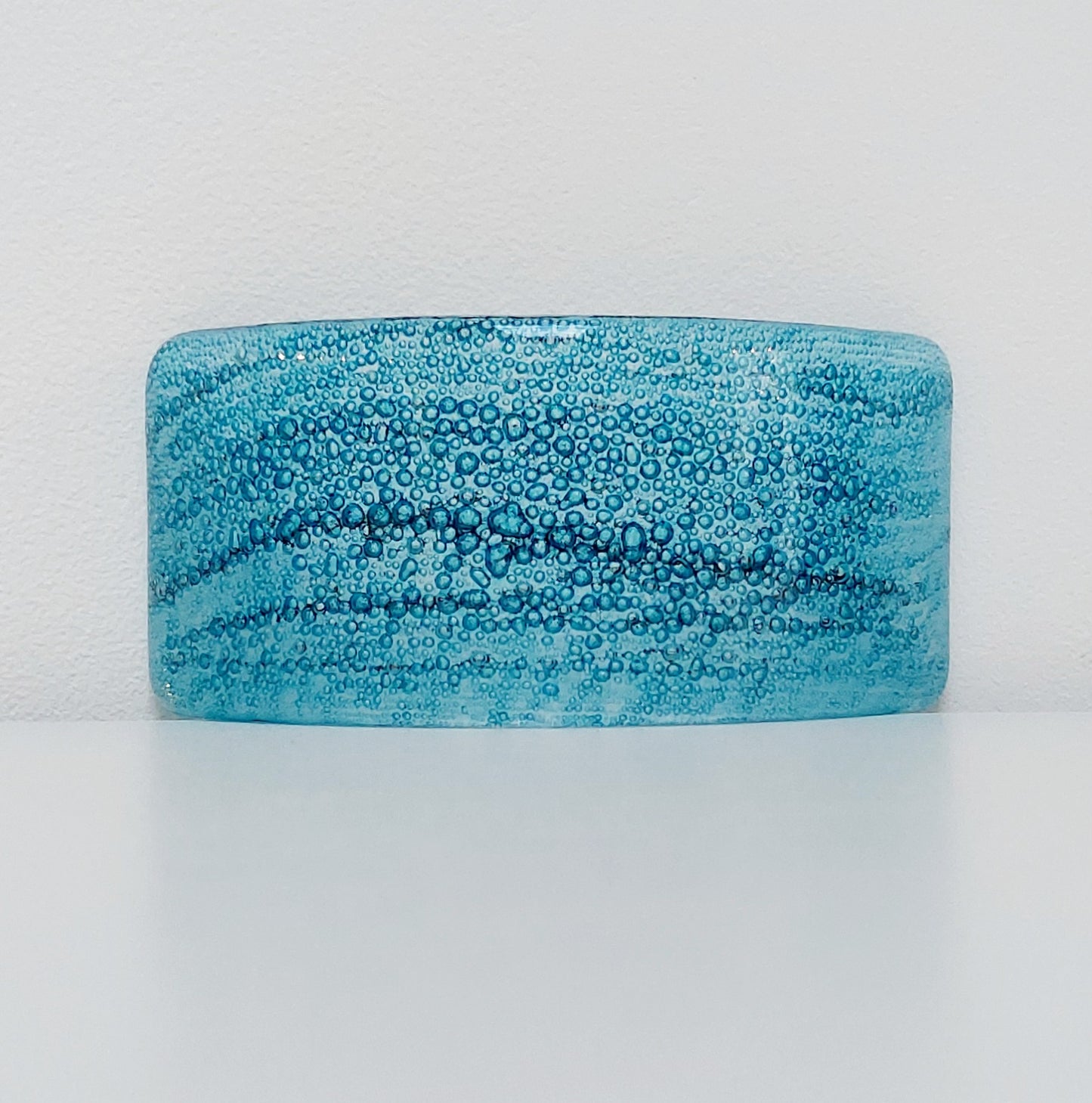 Ocean Fused Glass Art Curve, Handmade Turquoise Ornament