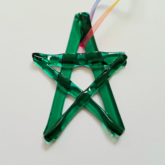 Handmade Emerald Green Glass Star | Christmas Tree Ornament